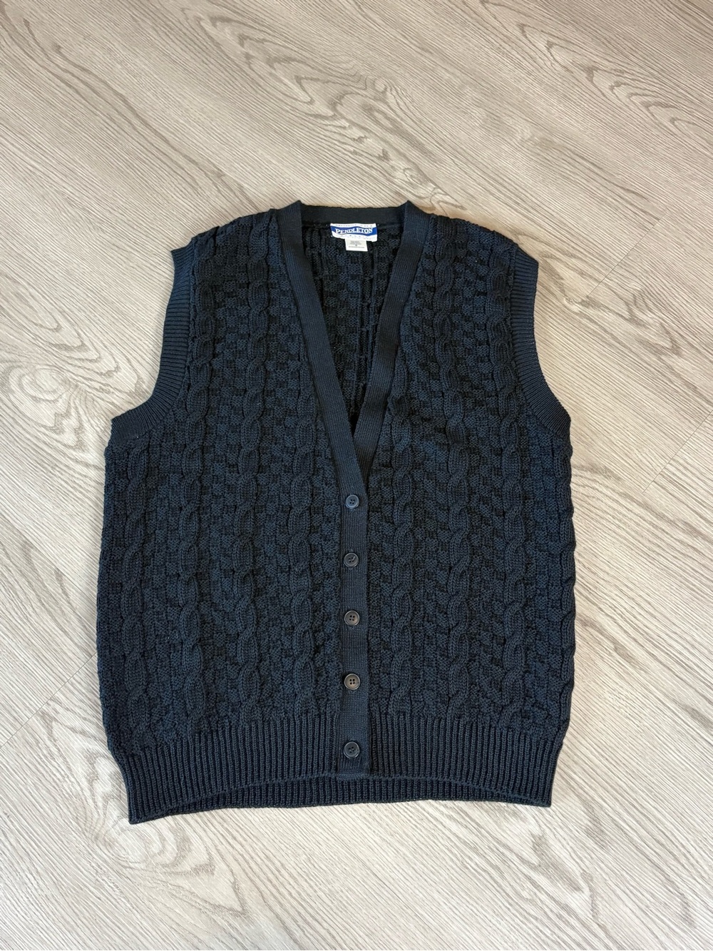 Pendleton Black Cable Knit Button Vest